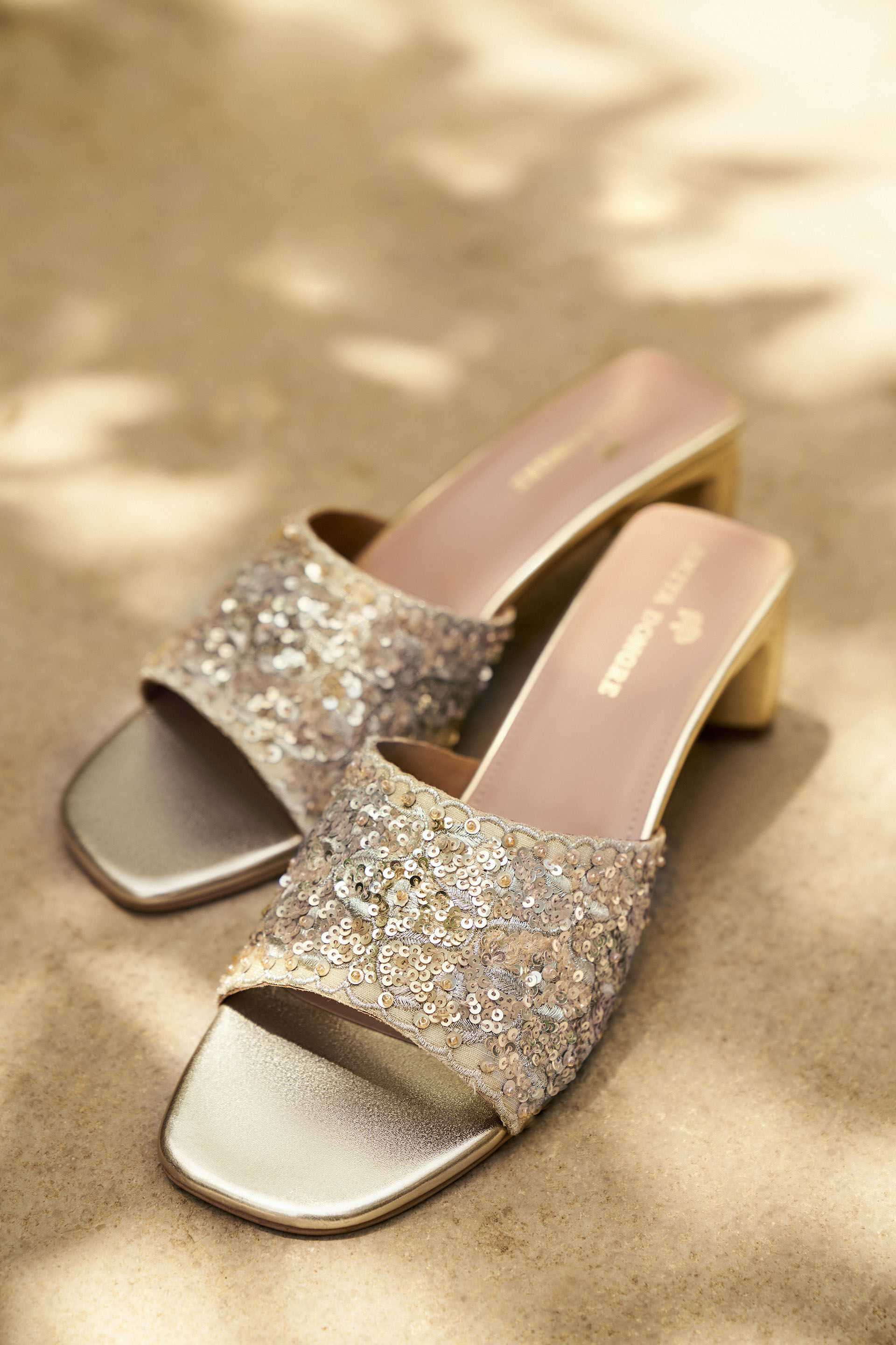 Golden Blossom Hand-embroidered Heels - Gold